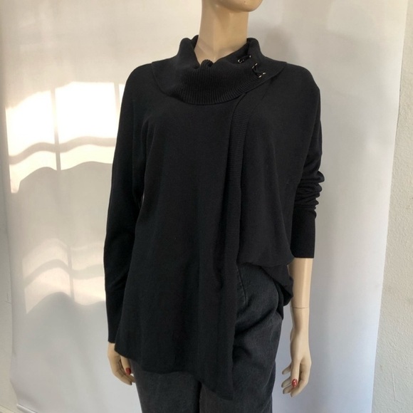 jm collection cut in front sweater black size:M - Picture 4 of 16